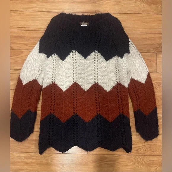 Iperico wool blend Chevron Knit chunky pullover Sweater long sleeves made Italie - Picture 3 of 8
